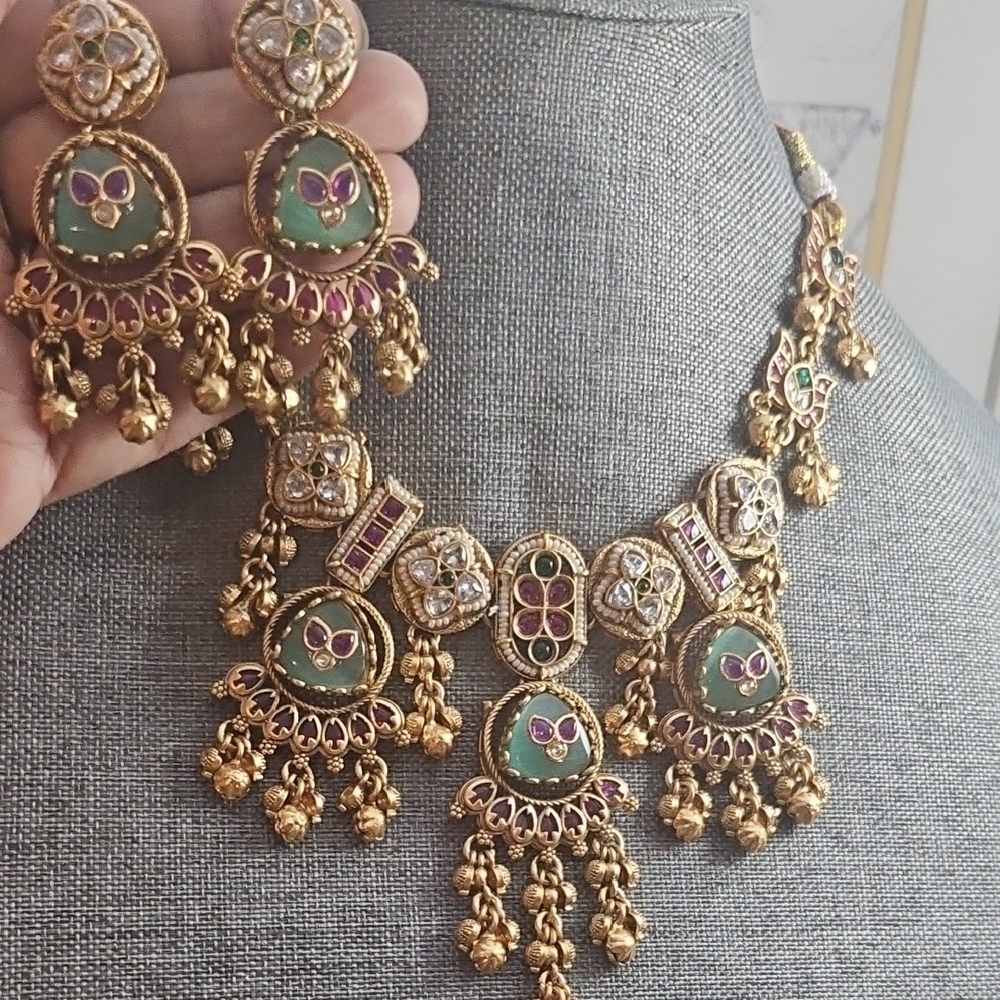 Traditional Antique Polish Jadao Indian Jewelry Set